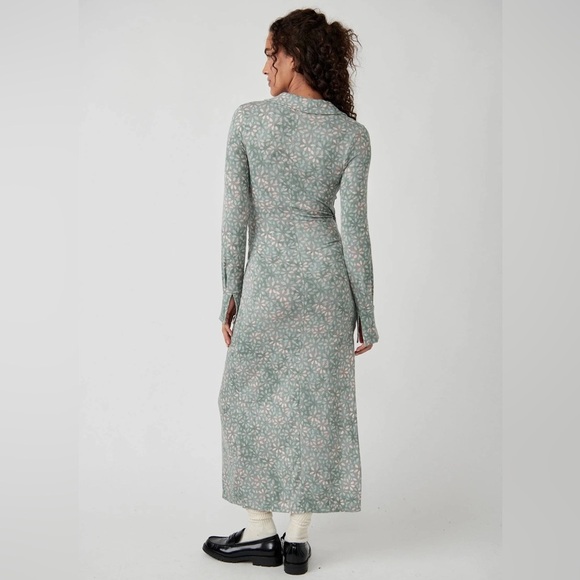 Free People Shayla Floral Long Sleeve Wrap Midi Dress Size S - Mint Combo - NWT - Picture 3 of 16